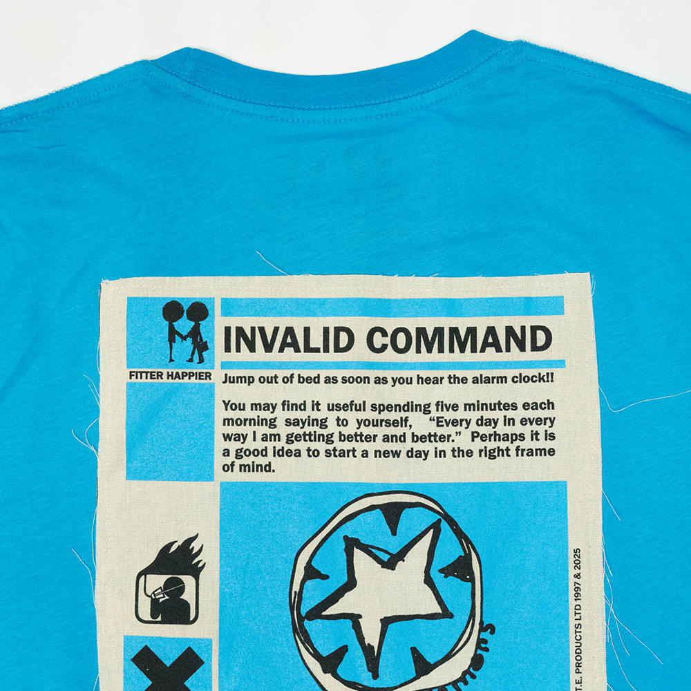 Fitter Happier Cyan Blue Patch T-shirt