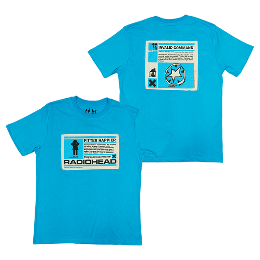 Fitter Happier Cyan Blue Patch T-shirt